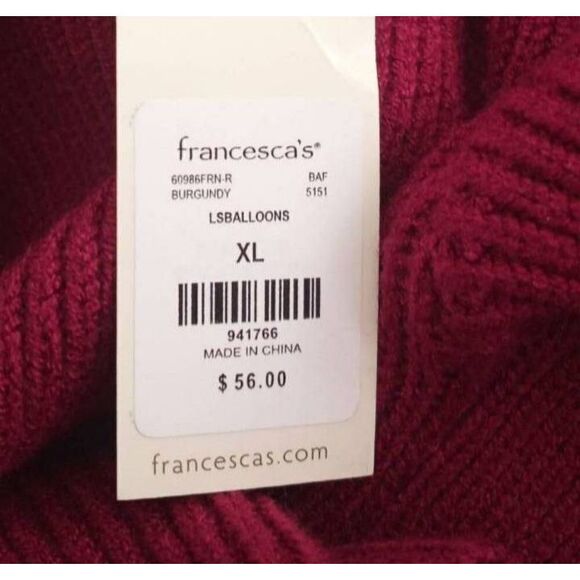 FRANCESCA'S BLUE RAIN BURGUNDY/FUCHSIA CROP BALLOON SLEEVE TURTLENECK SWEATER SZ - Picture 10 of 10